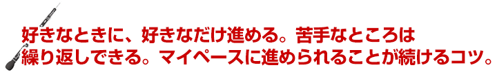 好きなときに、好きなだけ進める。苦手なところは繰り返しできる。マイペースに進められることが続けるコツ。